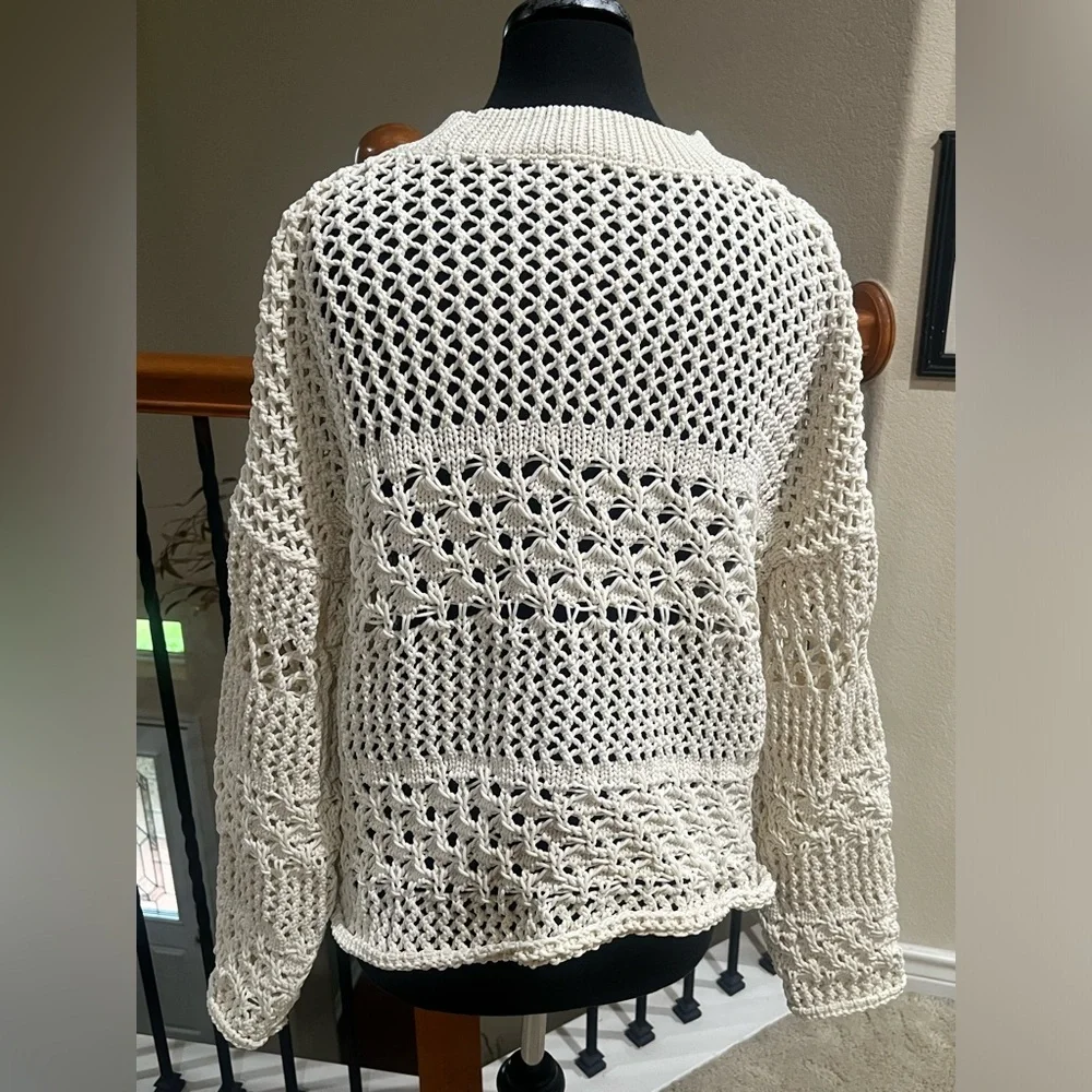 BUCKET LIST Cream Open-Knit Crochet Sweater - Lightweight Layering, WOMEN SIZE S